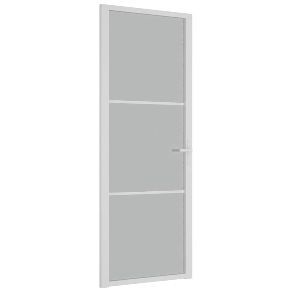Porta Interna 76x201,5 cm Vetro Opaco Bianco e Alluminio