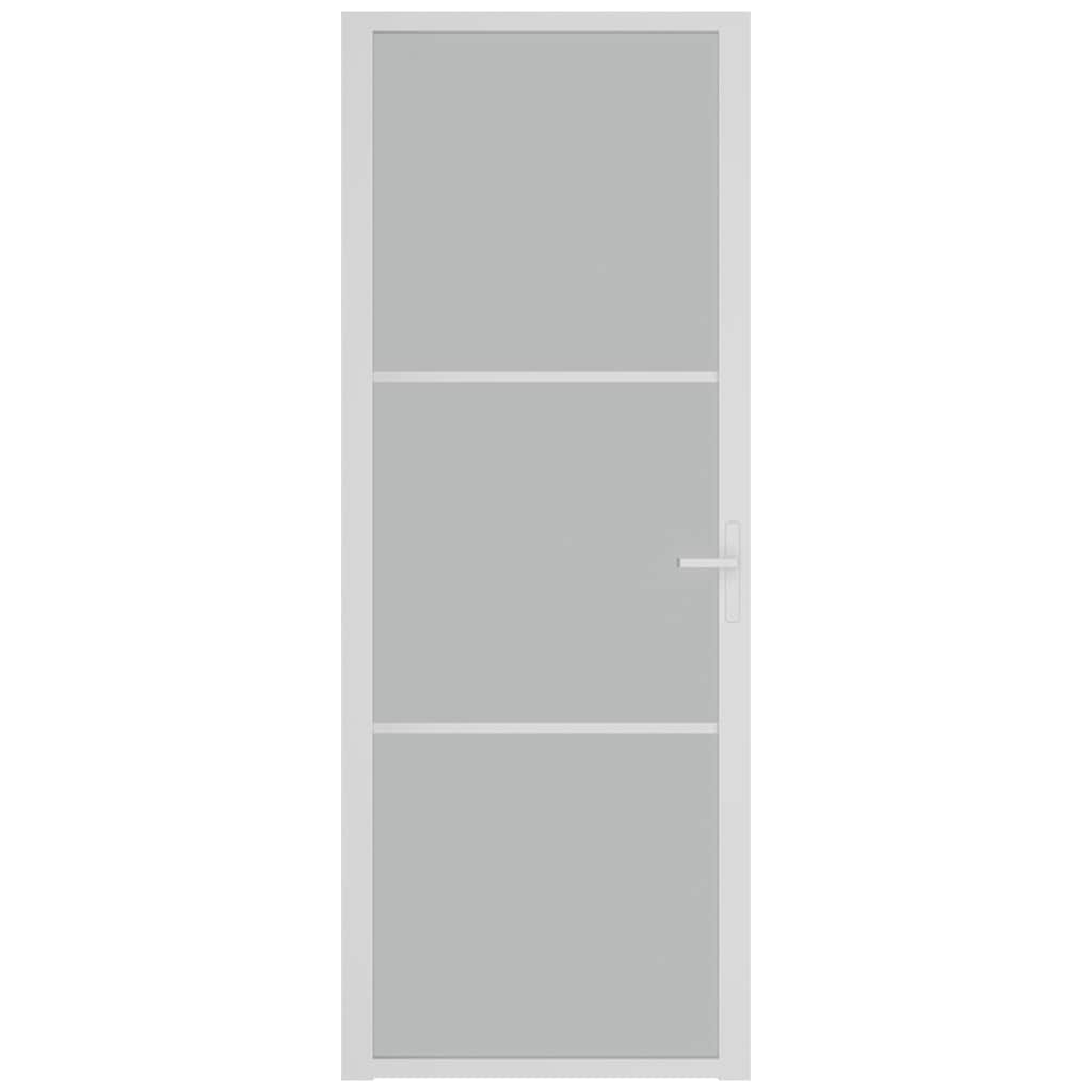 Porta Interna 76x201,5 cm Vetro Opaco Bianco e Alluminio