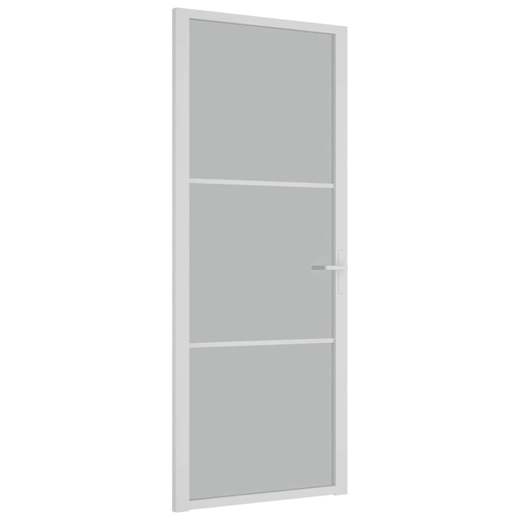 Porta Interna 83x201,5 cm Bianco Opaco Vetro Temperato e Alluminio
