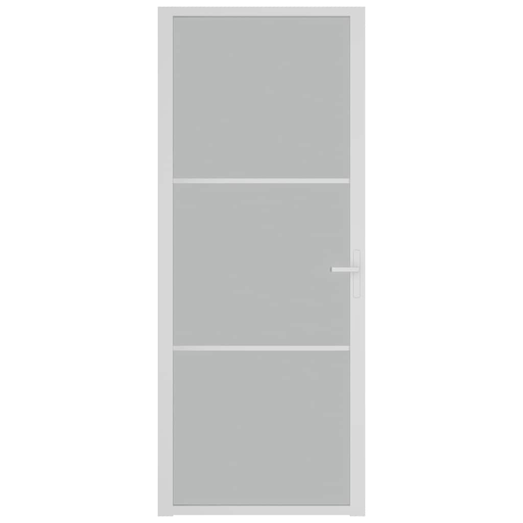 Porta Interna 83x201,5 cm Bianco Opaco Vetro Temperato e Alluminio