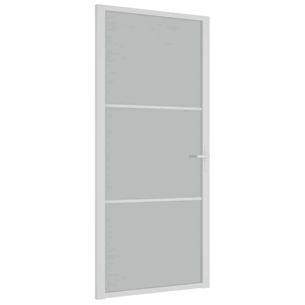 Porta Interna 93x201,5 cm Bianco Opaco Vetro Temperato e Alluminio