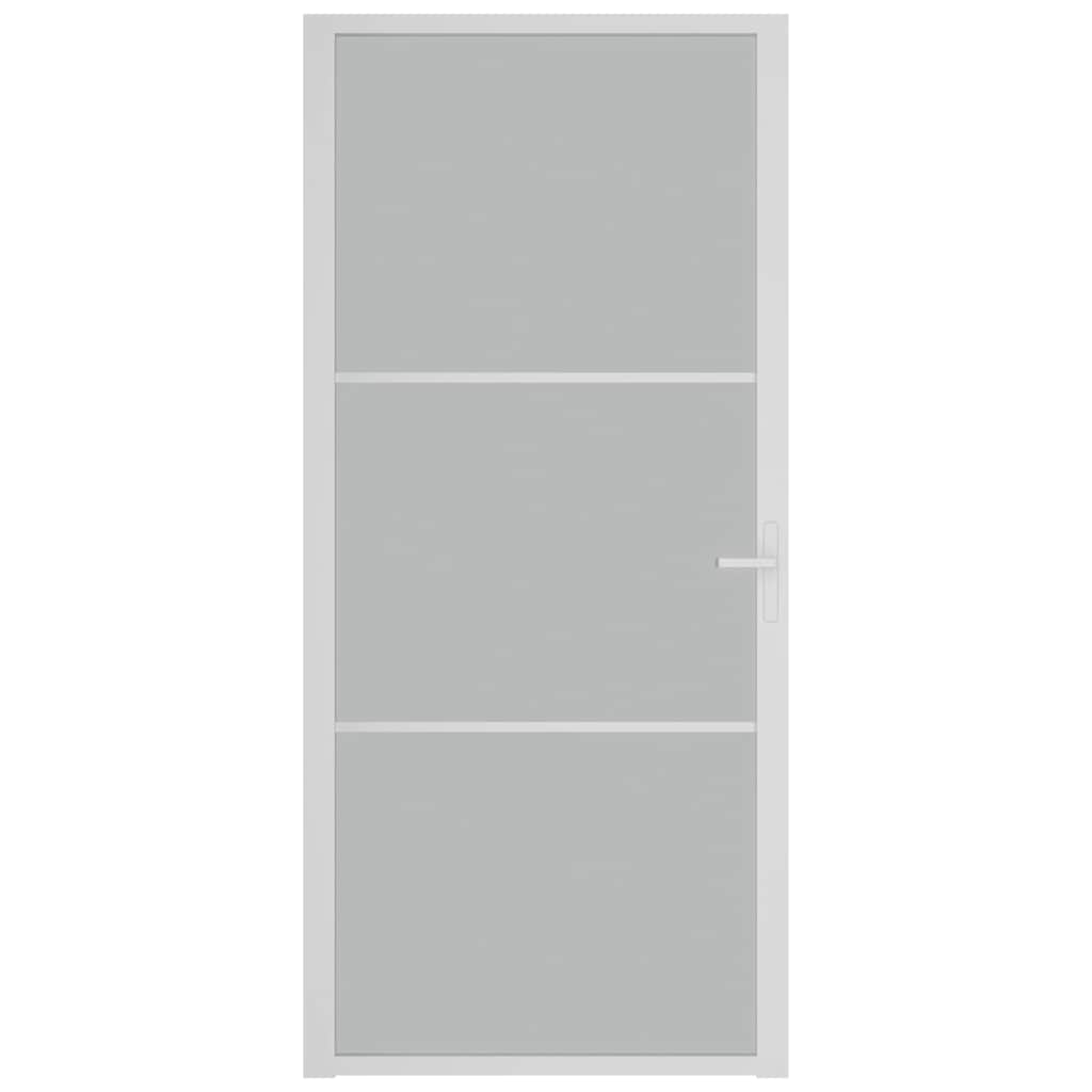 Porta Interna 93x201,5 cm Bianco Opaco Vetro Temperato e Alluminio