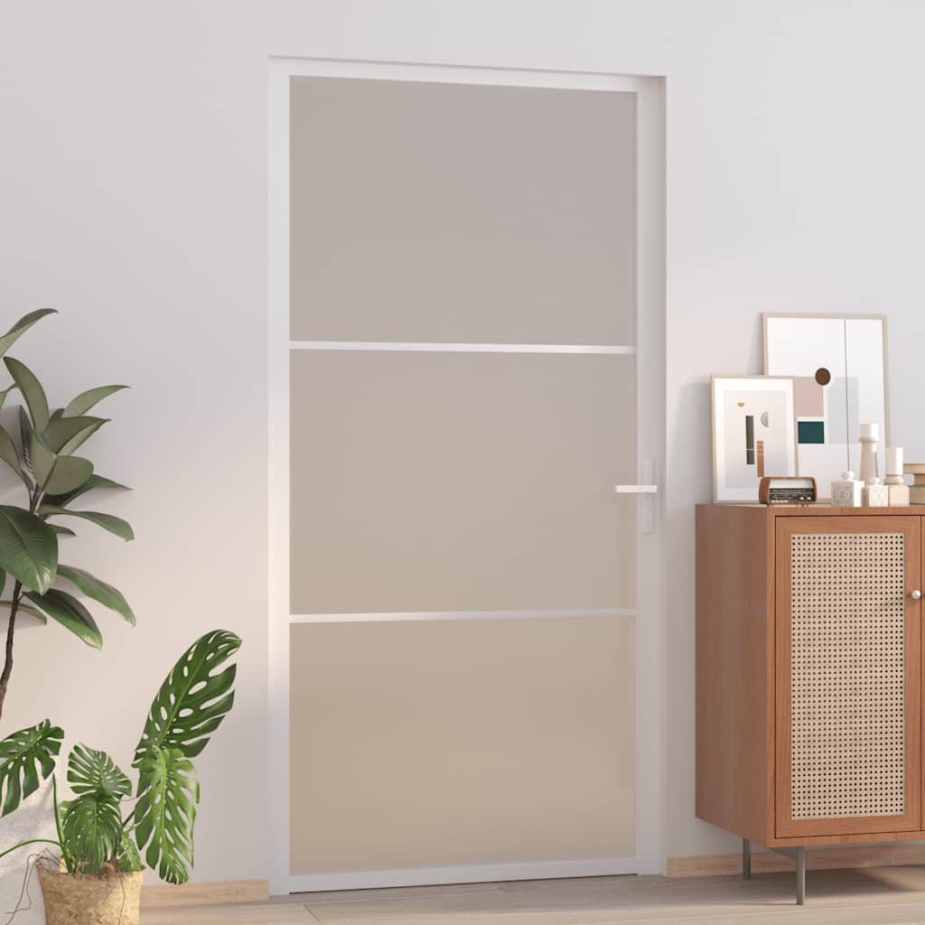 Porta Interna in Vetro Opaco e Alluminio 102,5x201,5 cm Bianco