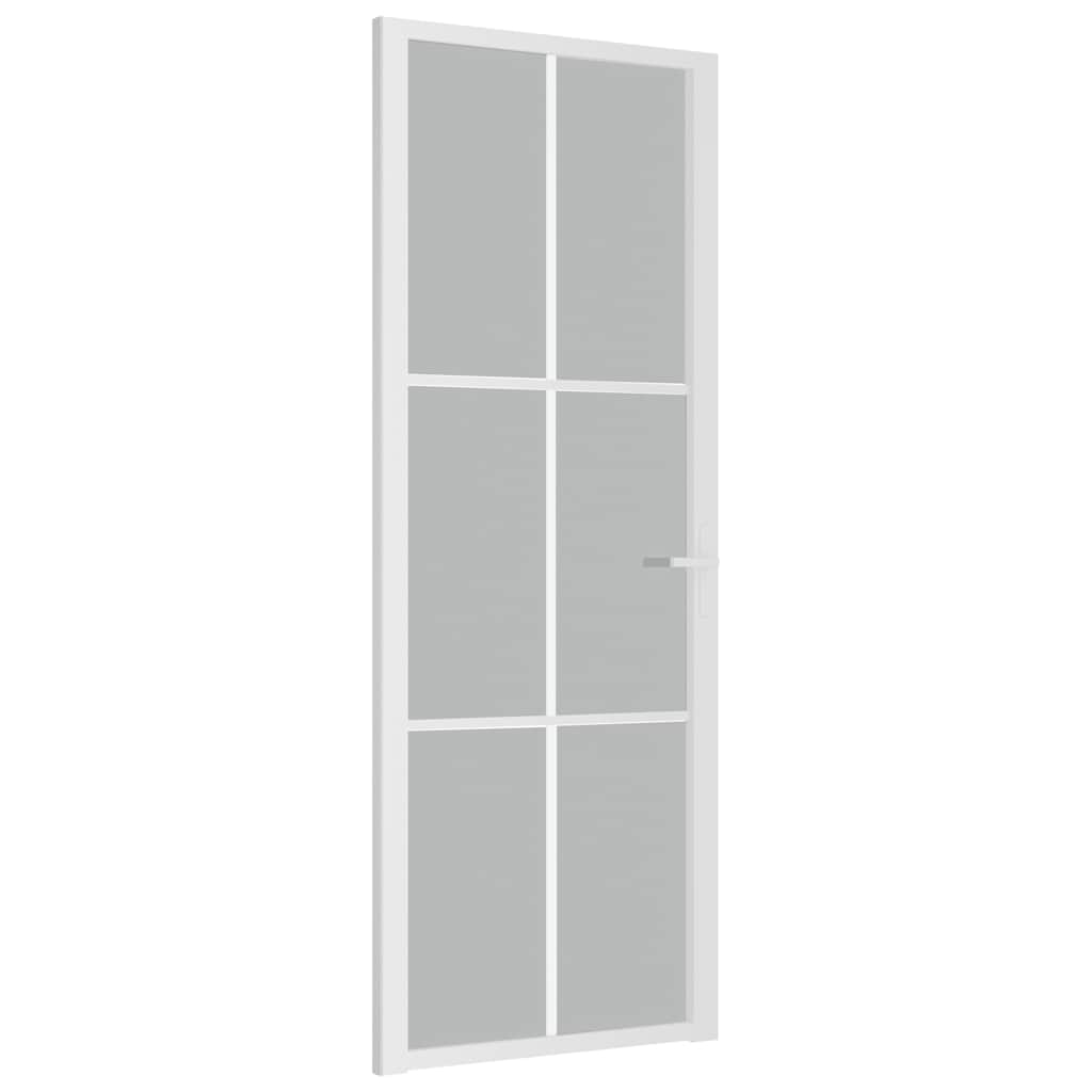 Porta Interna 76x201,5 cm Vetro Opaco Bianco e Alluminio