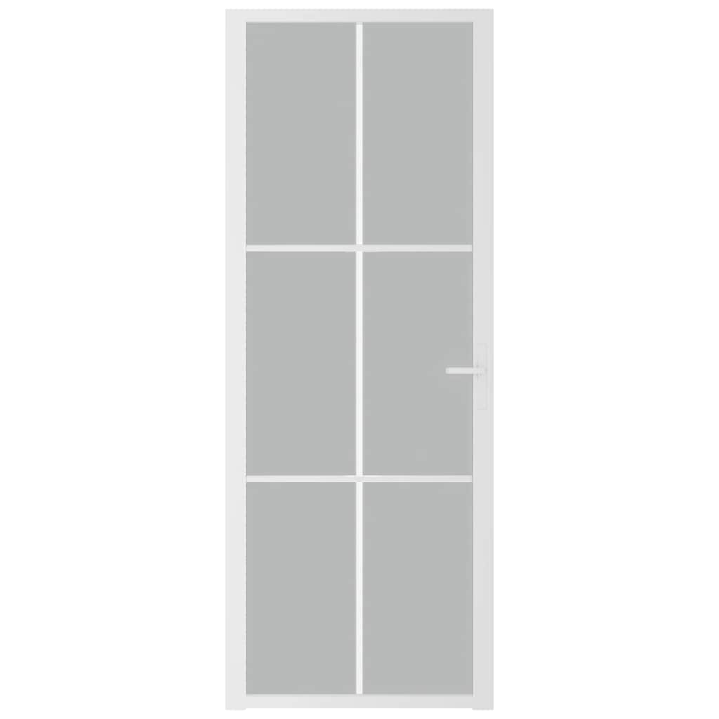 Porta Interna 76x201,5 cm Vetro Opaco Bianco e Alluminio