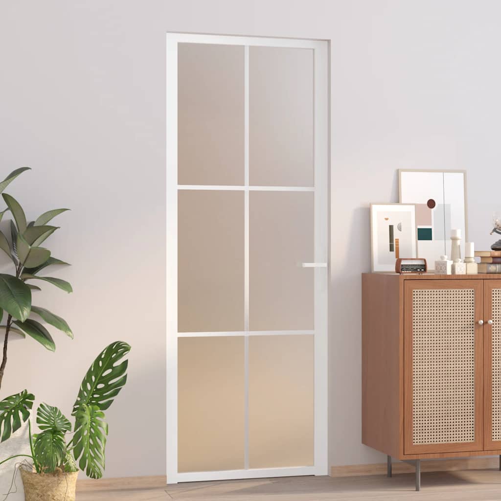 Porta Interna 76x201,5 cm Vetro Opaco Bianco e Alluminio