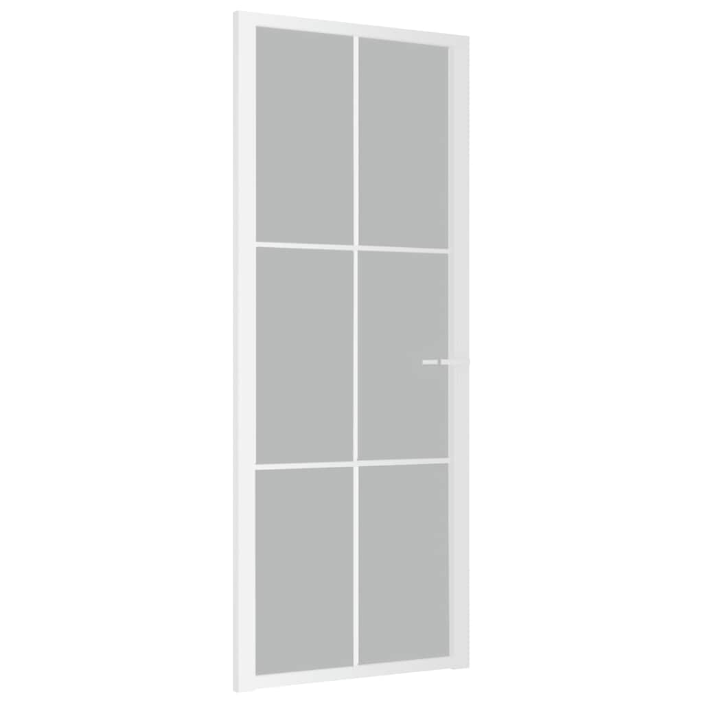 Porta Interna 83x201,5 cm Bianco Opaco Vetro Temperato e Alluminio