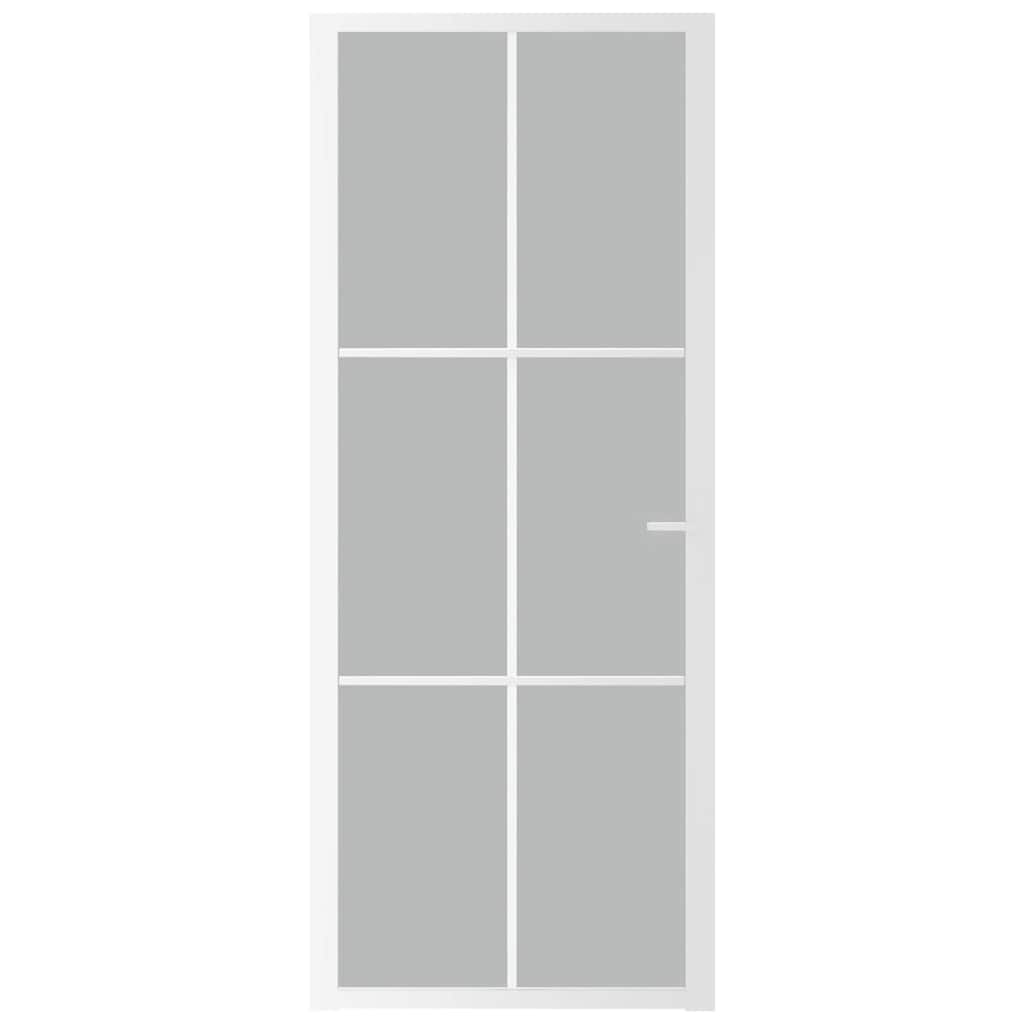 Porta Interna 83x201,5 cm Bianco Opaco Vetro Temperato e Alluminio