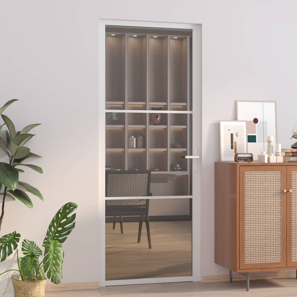 Porta Interna 83x201,5 cm Bianca in Vetro Temperato ESG e Alluminio