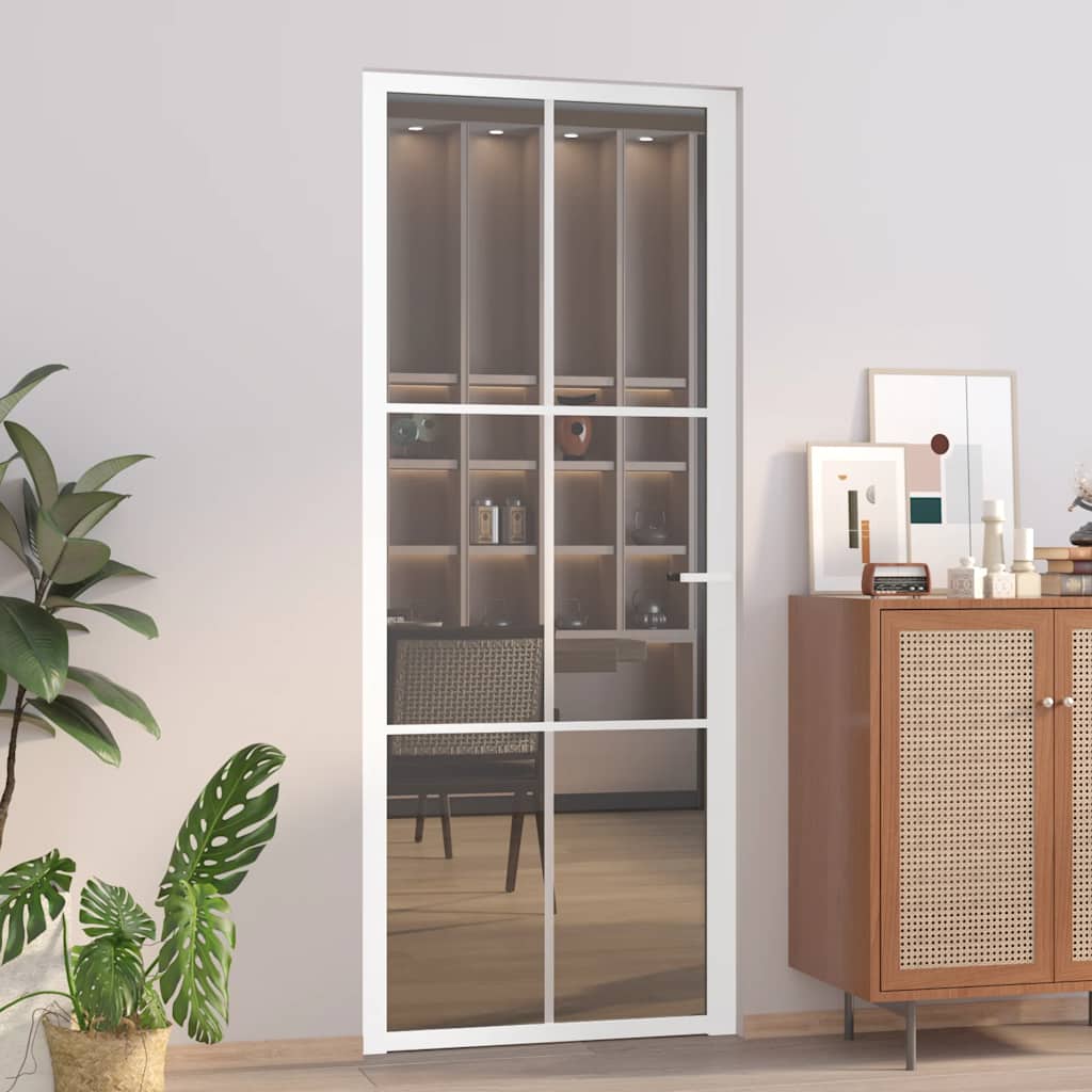 Porta Interna 83x201,5 cm Bianca Vetro Temperato ESG e Alluminio
