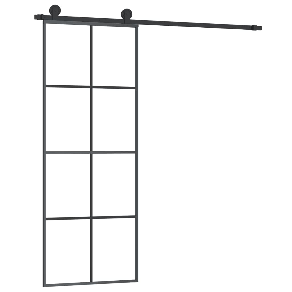 Porta Scorrevole 76x205 cm Vetro ESG Satinato Alluminio Nero