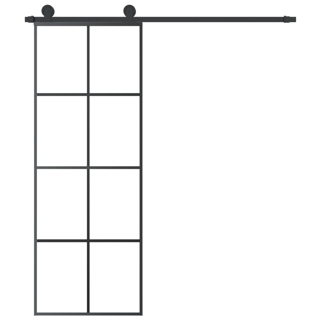 Porta Scorrevole 76x205 cm Vetro ESG Satinato Alluminio Nero