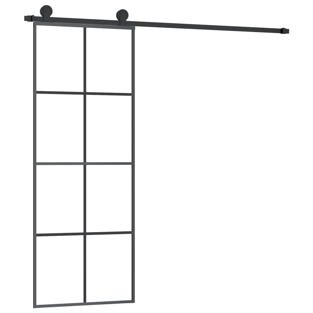 Porta Scorrevole 76x205 cm Vetro ESG Satinato Alluminio Nero