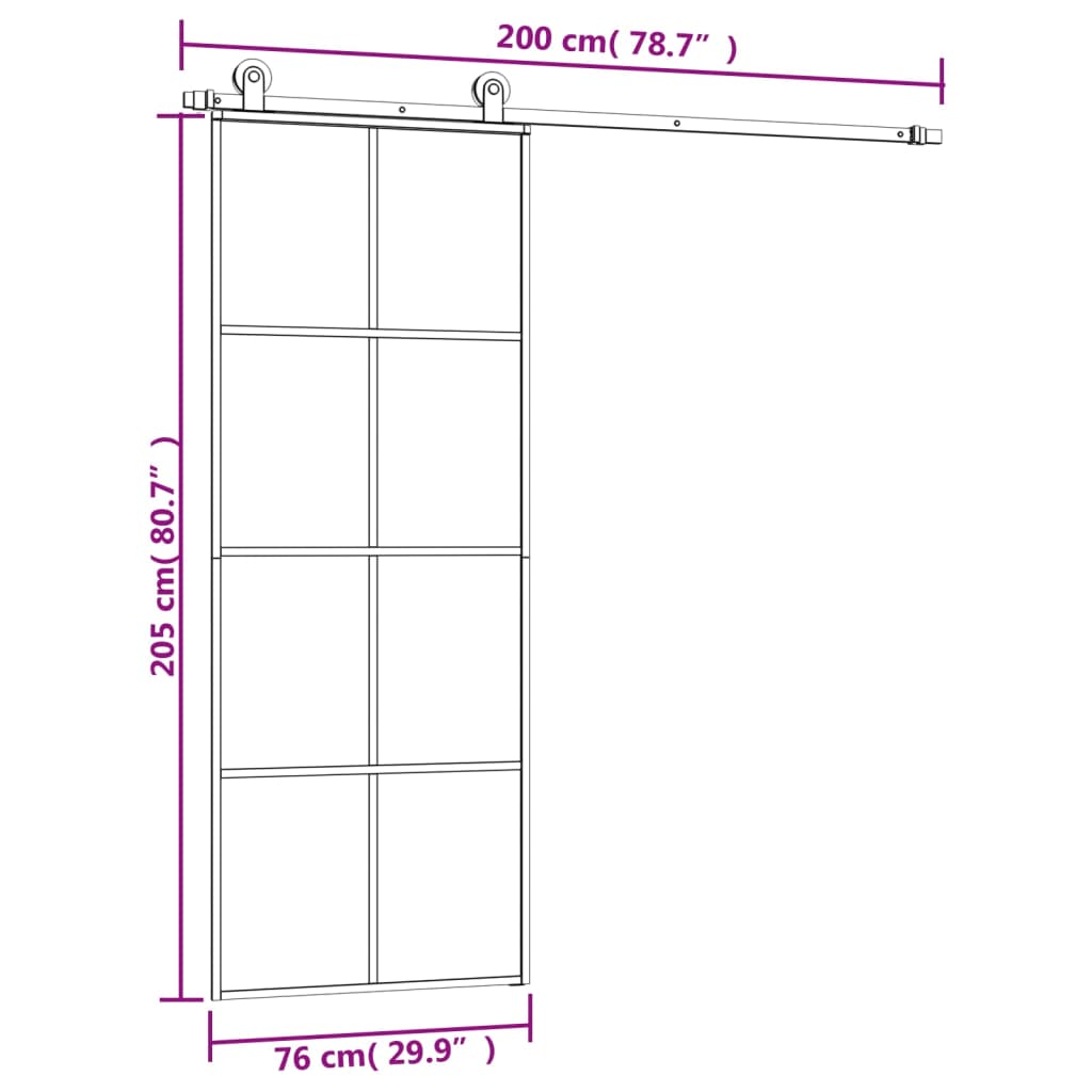 Porta Scorrevole 76x205 cm Vetro ESG Satinato Alluminio Nero