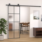 Porta Scorrevole 76x205 cm Vetro ESG Satinato Alluminio Nero