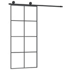 Porta Scorrevole 90x205cm Vetro ESG Satinato Alluminio Nero con Ferramenta