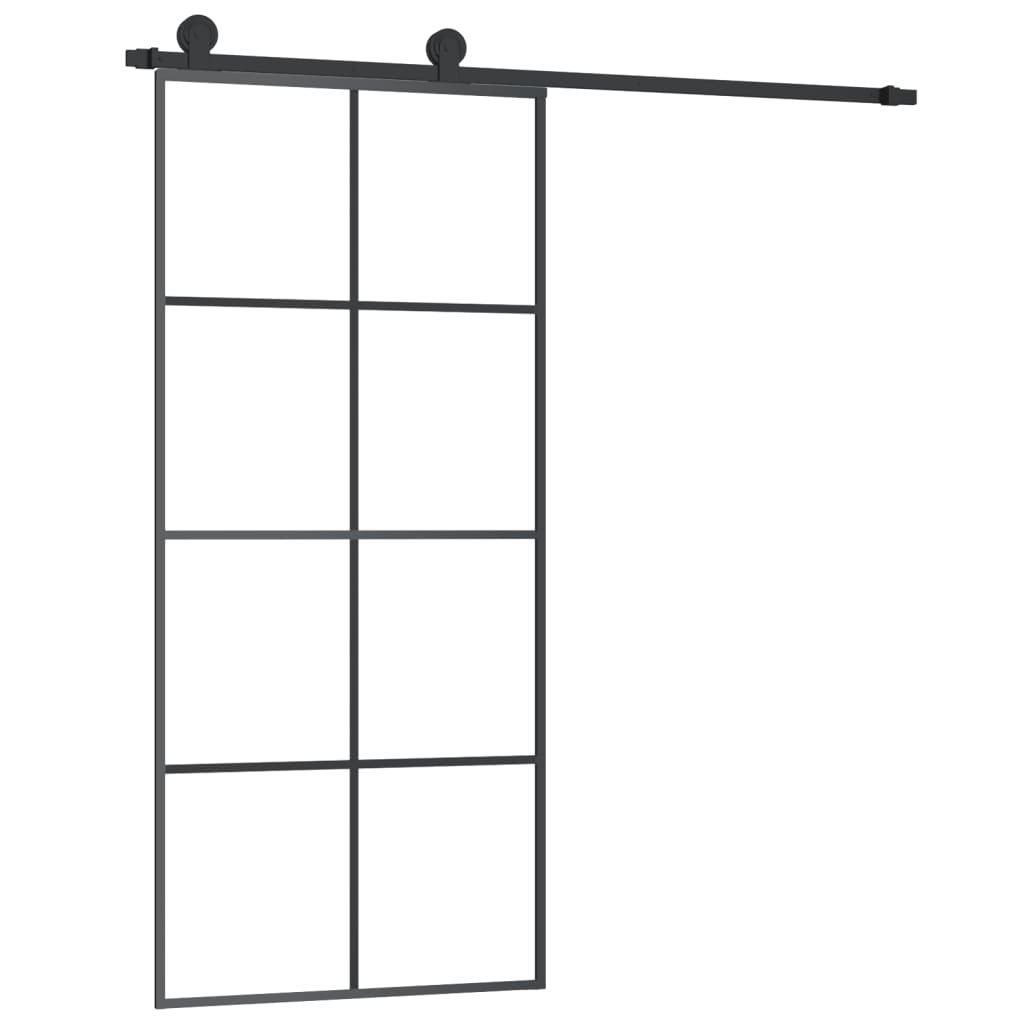 Porta Scorrevole 90x205cm Vetro ESG Satinato Alluminio Nero con Ferramenta