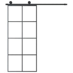 Porta Scorrevole 90x205cm Vetro ESG Satinato Alluminio Nero con Ferramenta
