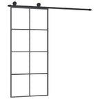 Porta Scorrevole 90x205cm Vetro ESG Satinato Alluminio Nero con Ferramenta