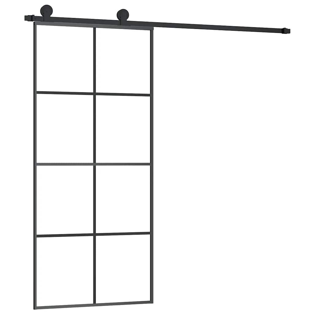 Porta Scorrevole 90x205cm Vetro ESG Satinato Alluminio Nero con Ferramenta
