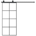 Porta Scorrevole 90x205cm Vetro ESG Satinato Alluminio Nero con Ferramenta