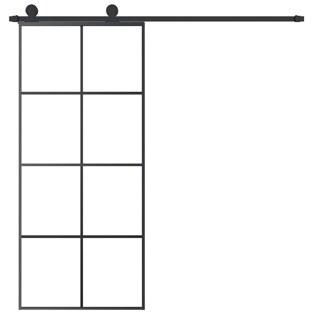 Porta Scorrevole 90x205cm Vetro ESG Satinato Alluminio Nero con Ferramenta