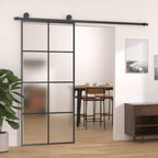 Porta Scorrevole 90x205cm Vetro ESG Satinato Alluminio Nero con Ferramenta