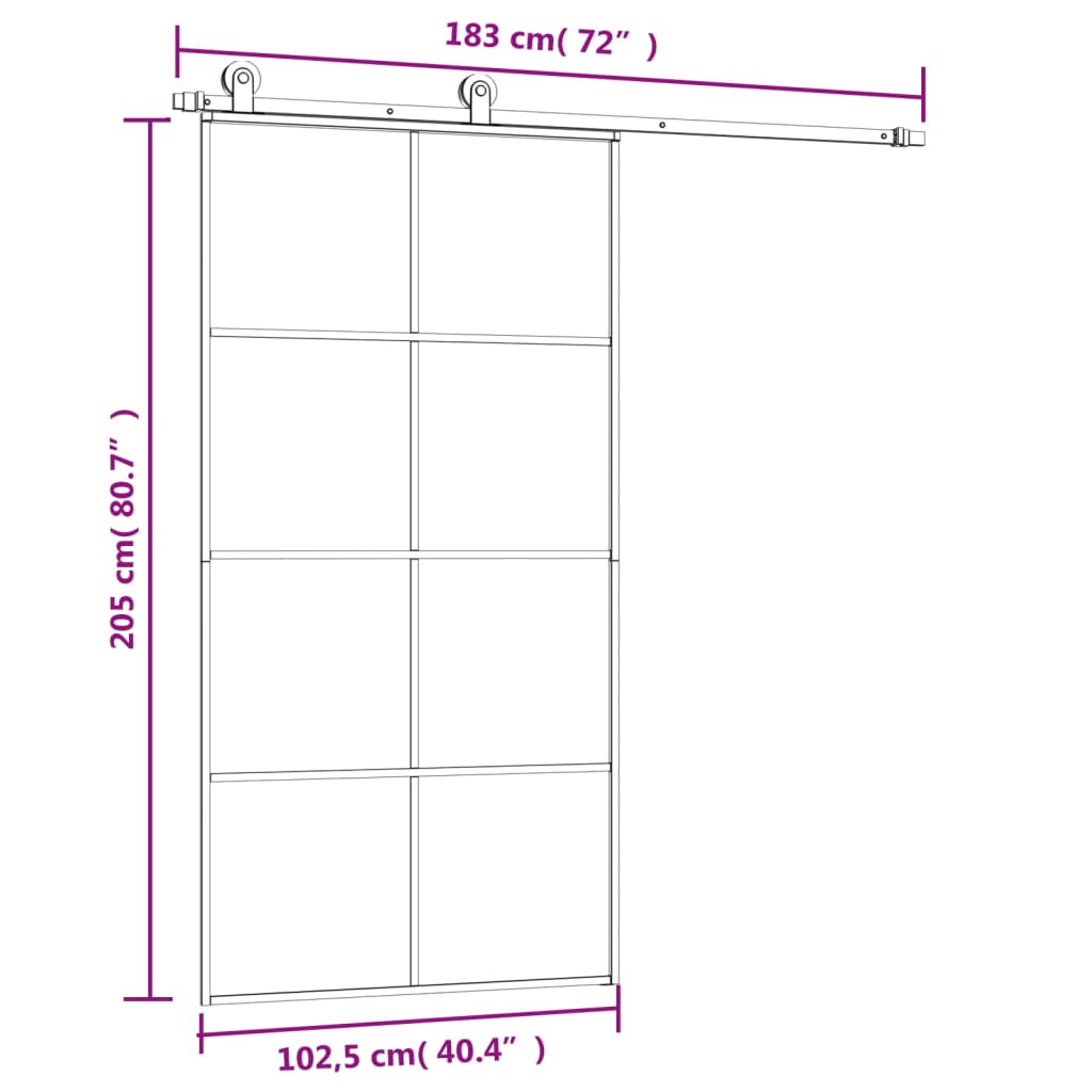 Porta Scorrevole in Vetro ESG e Alluminio 102,5x205 cm con Ferramenta