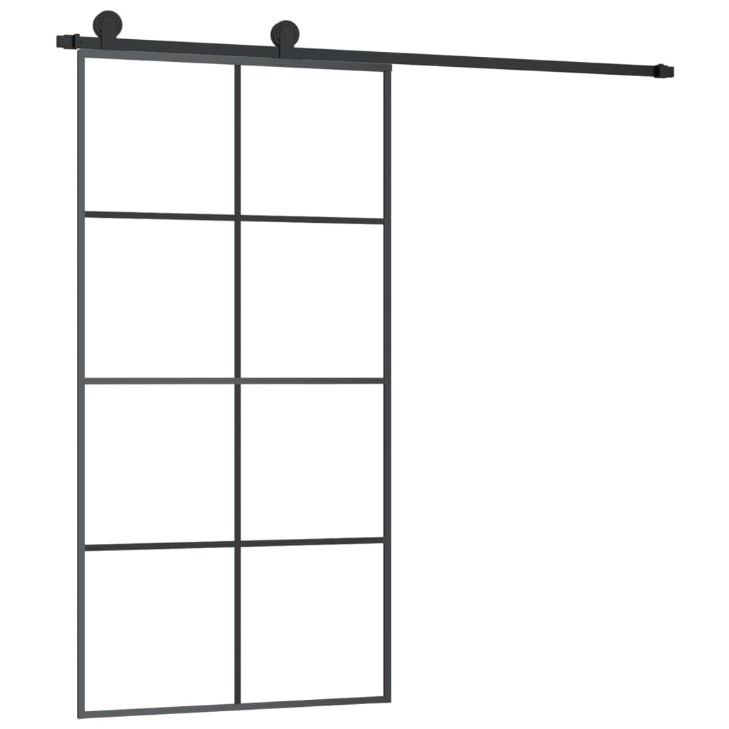 Porta Scorrevole con Ferramenta 102,5x205cm Vetro ESG Satinato Alluminio Nero