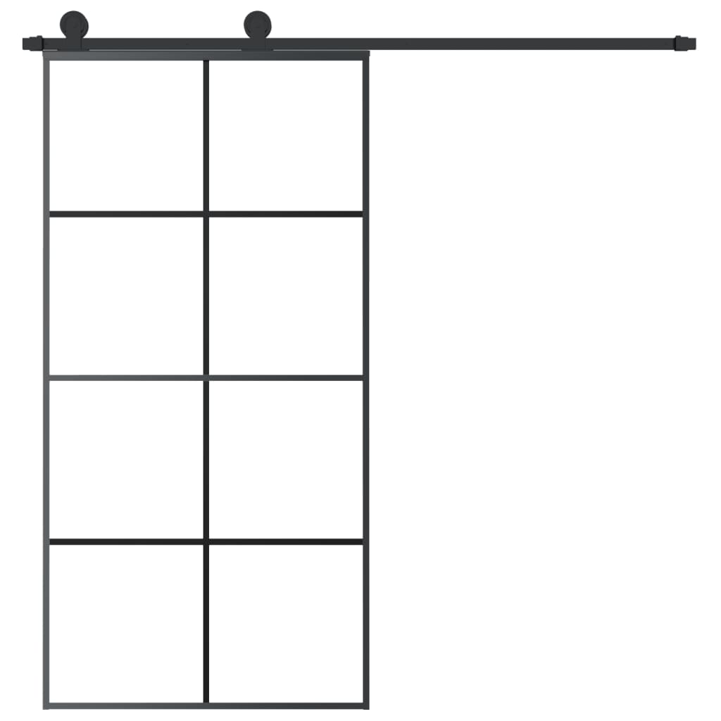 Porta Scorrevole con Ferramenta 102,5x205cm Vetro ESG Satinato Alluminio Nero