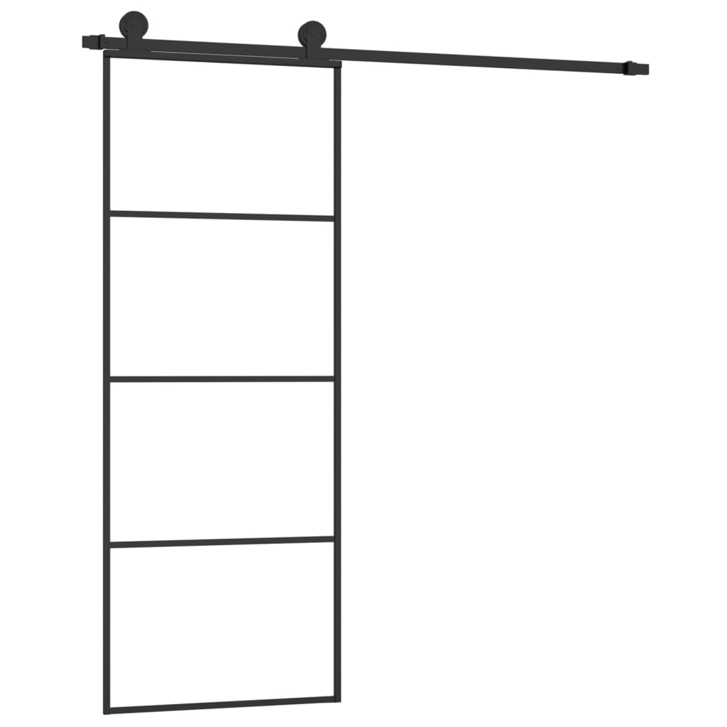 Porta Scorrevole in Vetro ESG e Alluminio 76x205 cm con Ferramenta
