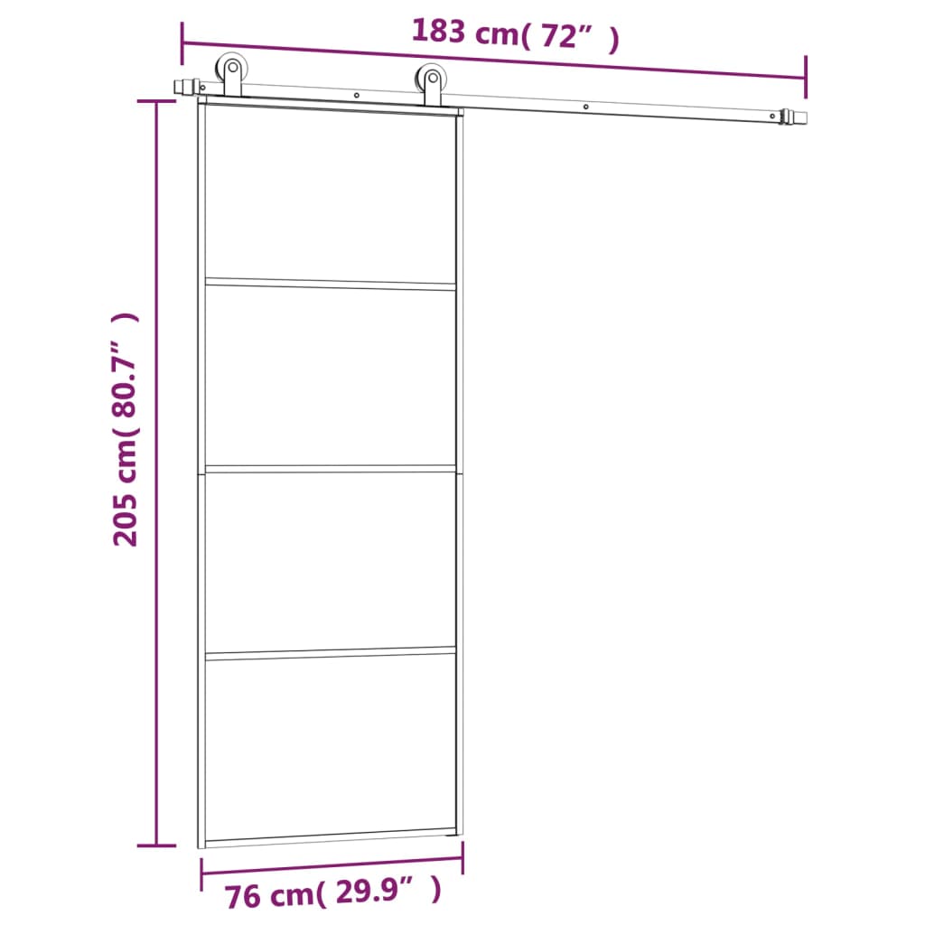 Porta Scorrevole in Vetro ESG e Alluminio 76x205 cm con Ferramenta