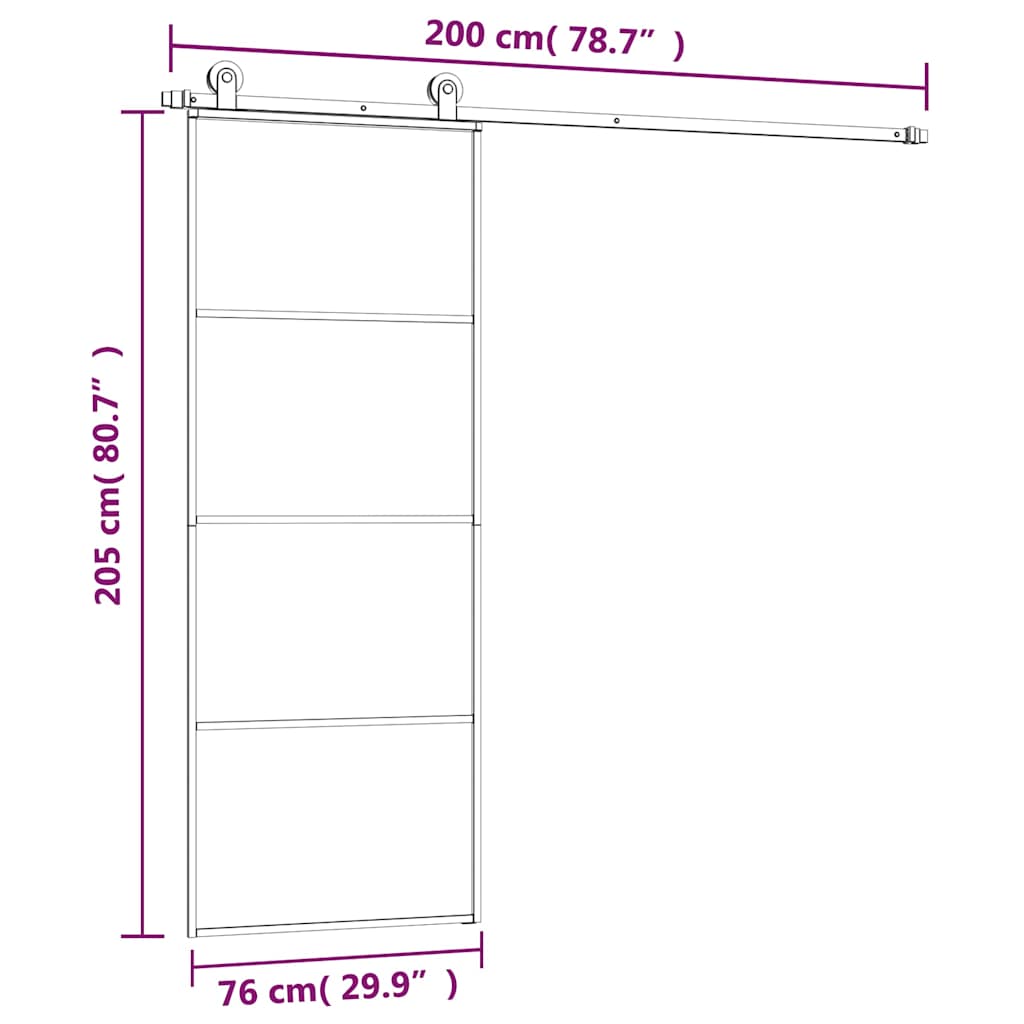 Porta Scorrevole in Vetro ESG e Alluminio 76x205 cm con Ferramenta