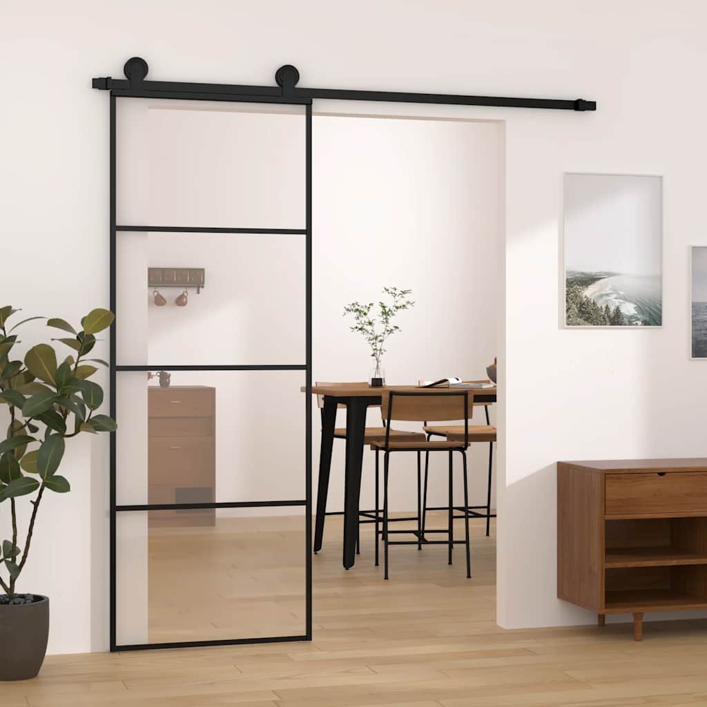 Porta Scorrevole in Vetro ESG e Alluminio 76x205 cm con Ferramenta