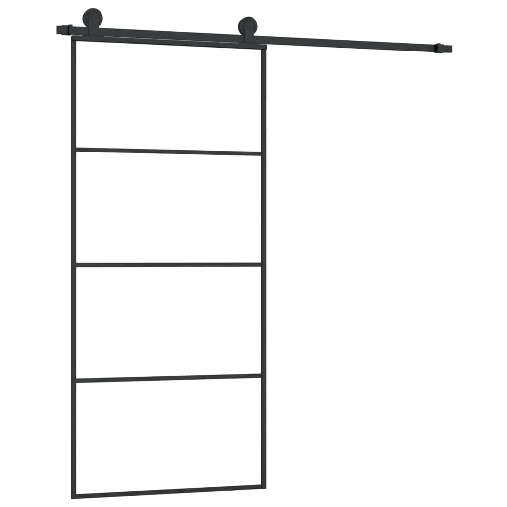 Porta Scorrevole con Ferramenta 90x205cm Vetro ESG Alluminio Nero