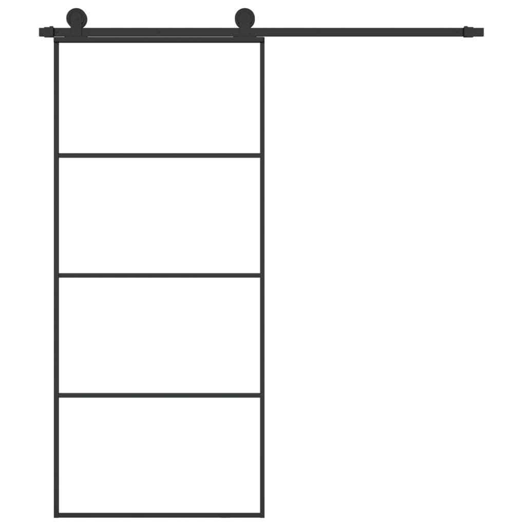 Porta Scorrevole con Ferramenta 90x205cm Vetro ESG Alluminio Nero