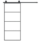 Porta Scorrevole con Ferramenta 90x205cm Vetro ESG Alluminio Nero