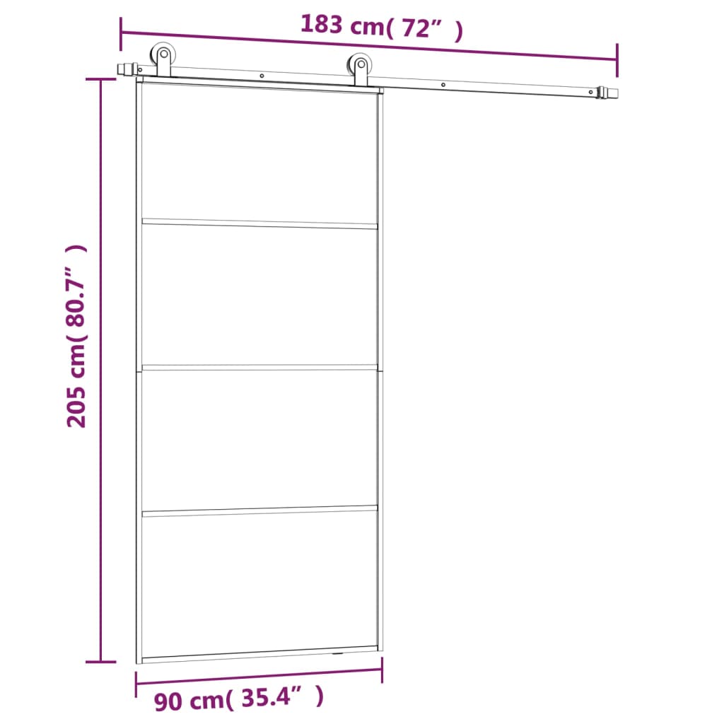 Porta Scorrevole con Ferramenta 90x205cm Vetro ESG Alluminio Nero