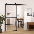 Porta Scorrevole con Ferramenta 90x205cm Vetro ESG Alluminio Nero