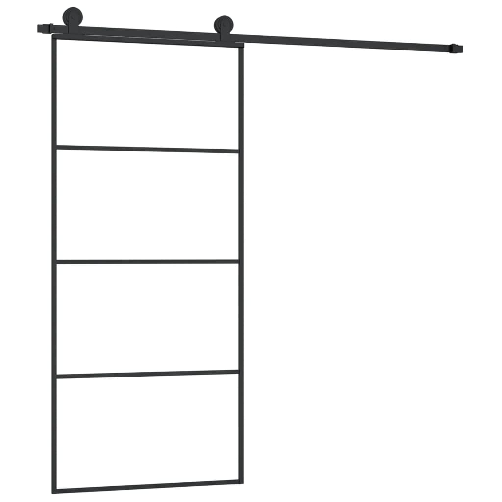 Porta Scorrevole con Ferramenta 90x205cm Vetro ESG Alluminio Nero