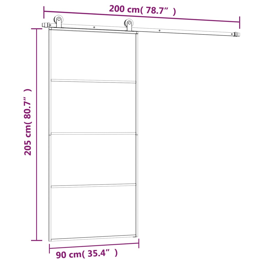 Porta Scorrevole con Ferramenta 90x205cm Vetro ESG Alluminio Nero