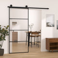 Porta Scorrevole con Ferramenta 90x205cm Vetro ESG Alluminio Nero