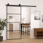 Porta Scorrevole con Ferramenta 90x205cm Vetro ESG Alluminio Nero