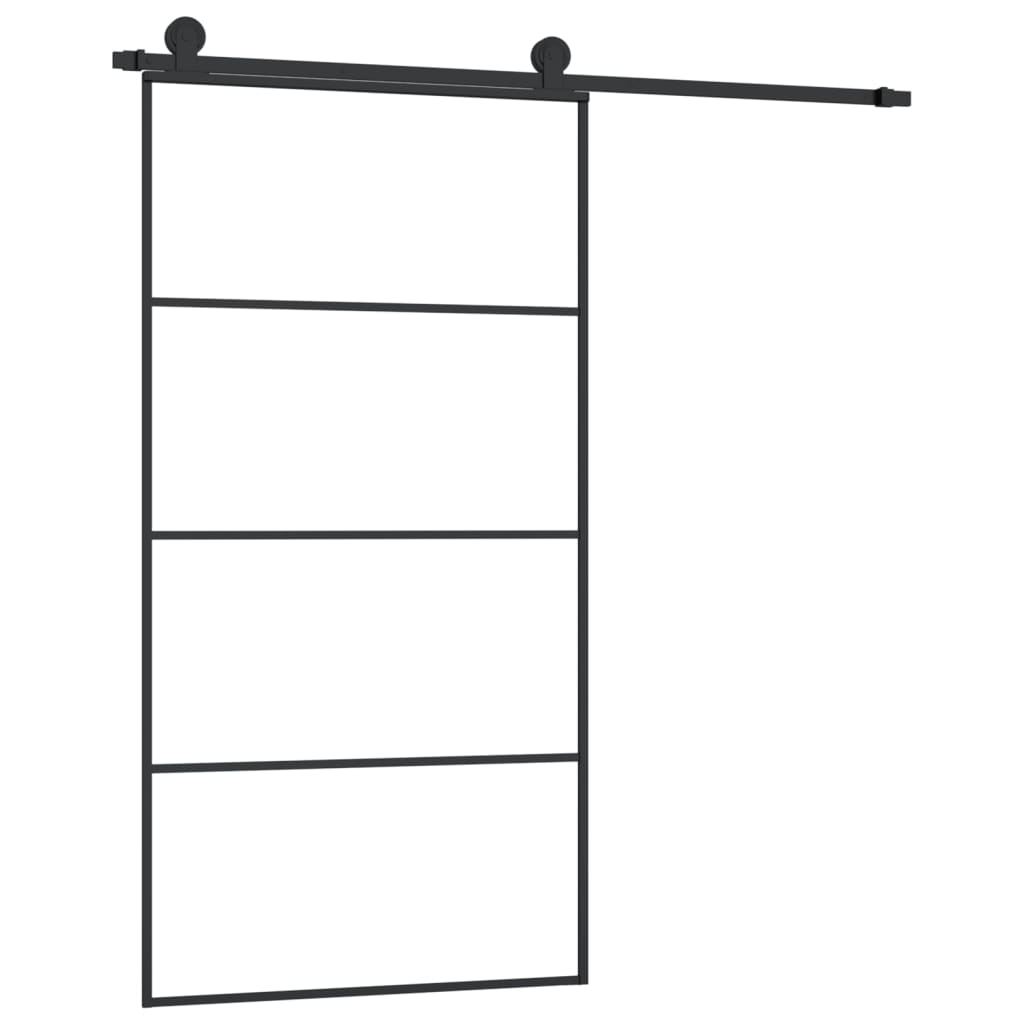 Porta Scorrevole con Ferramenta 102,5x205 cm Vetro ESG Alluminio Nero