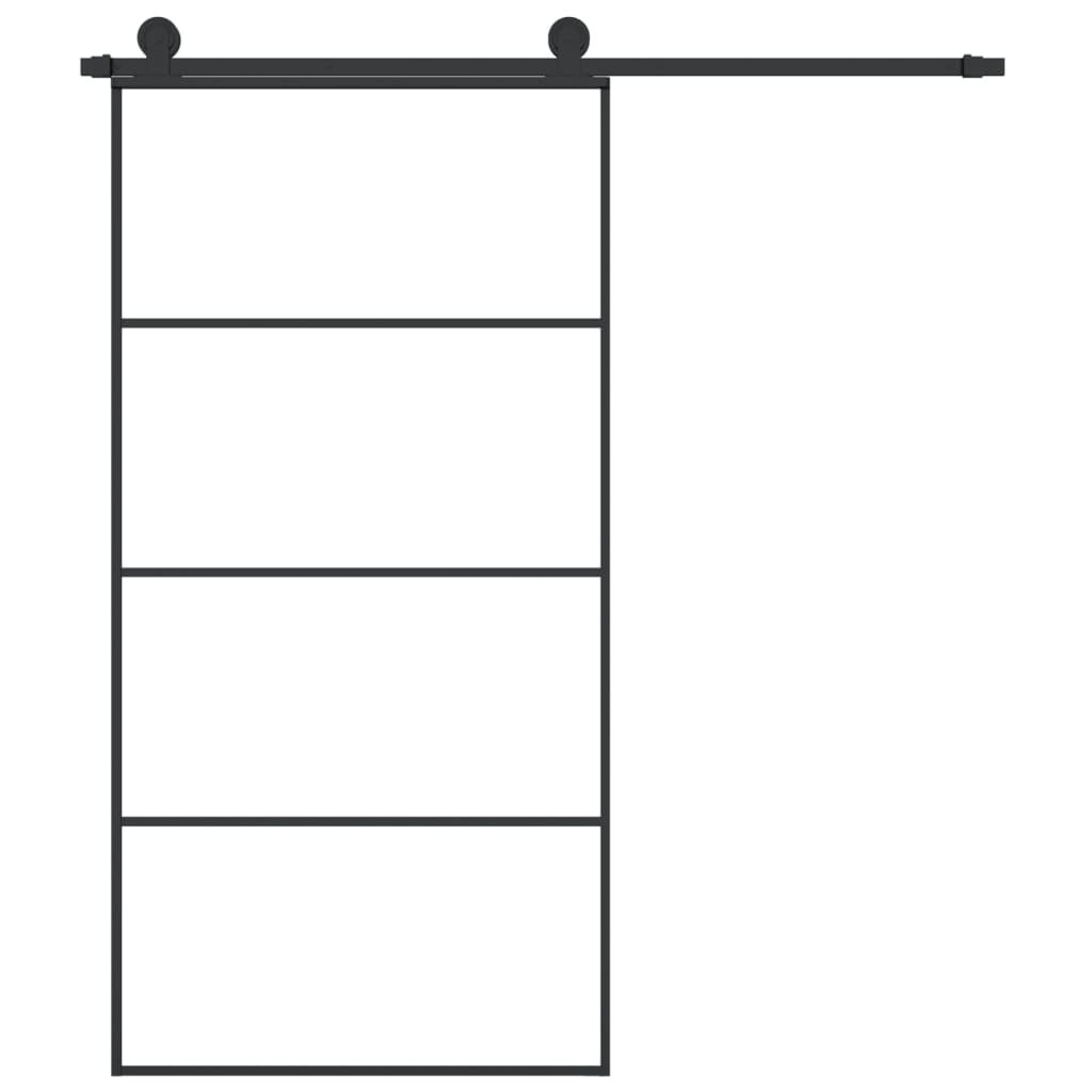 Porta Scorrevole con Ferramenta 102,5x205 cm Vetro ESG Alluminio Nero