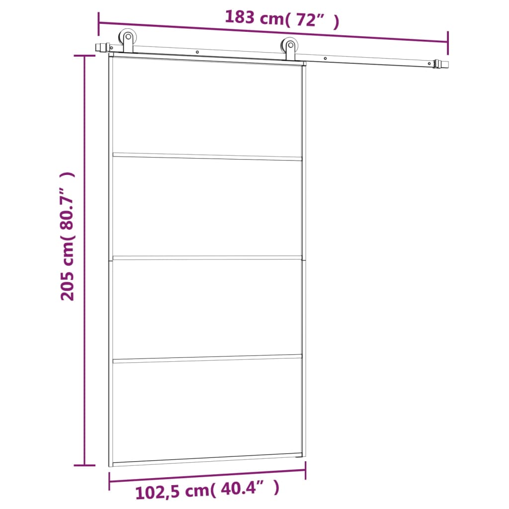 Porta Scorrevole con Ferramenta 102,5x205 cm Vetro ESG Alluminio Nero