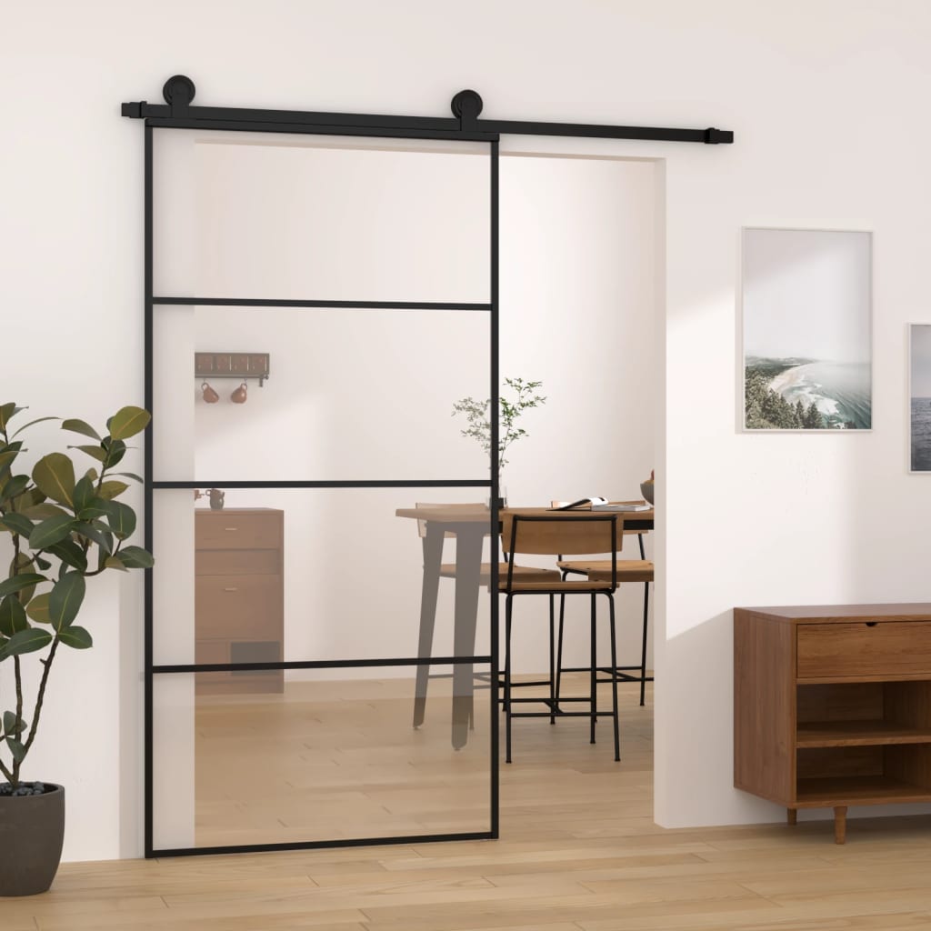 Porta Scorrevole con Ferramenta 102,5x205 cm Vetro ESG Alluminio Nero