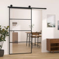 Porta Scorrevole con Ferramenta 102,5x205 cm Vetro ESG Alluminio Nero