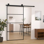 Porta Scorrevole con Ferramenta 102,5x205 cm Vetro ESG Alluminio Nero