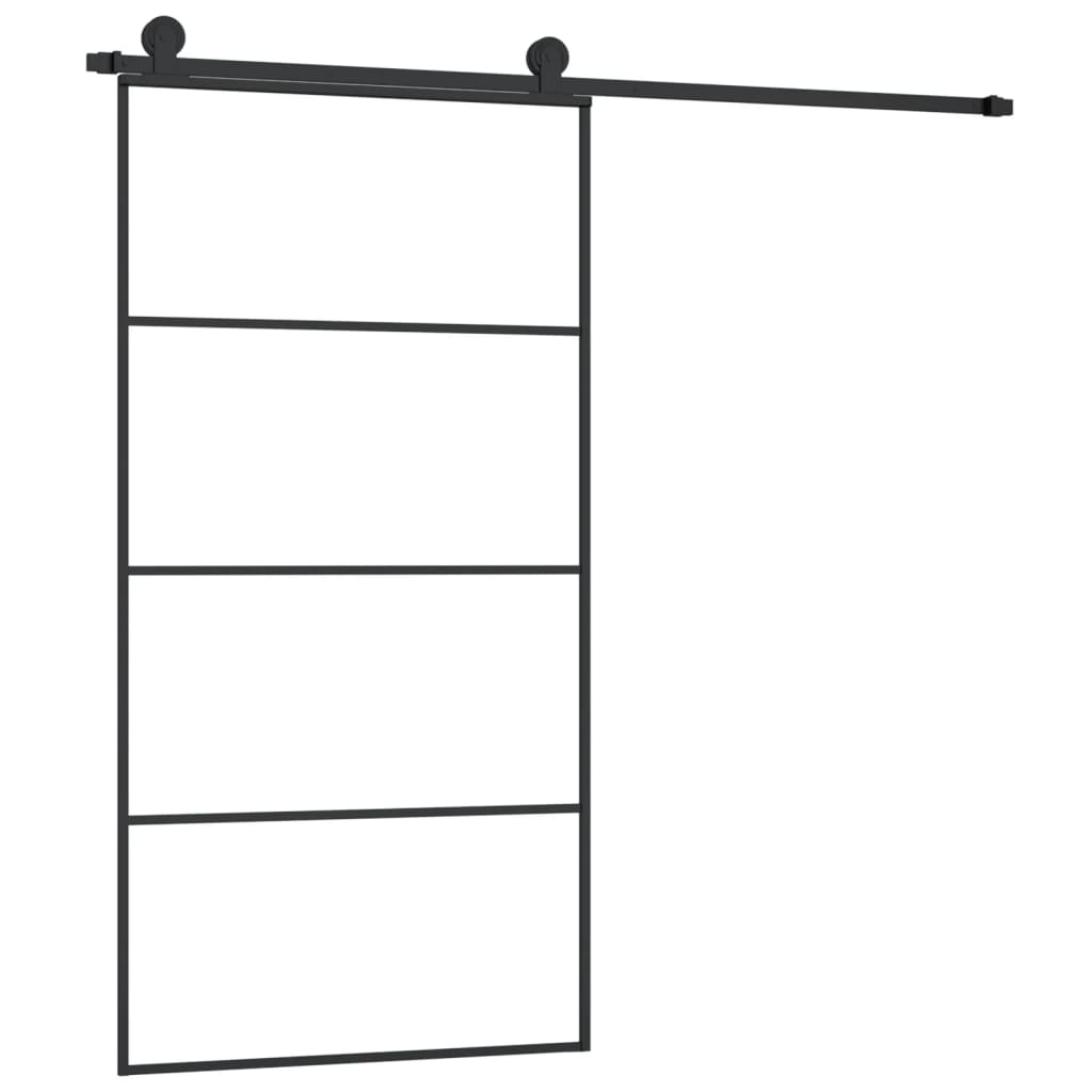 Porta Scorrevole con Ferramenta 102,5x205 cm Vetro ESG Alluminio Nero